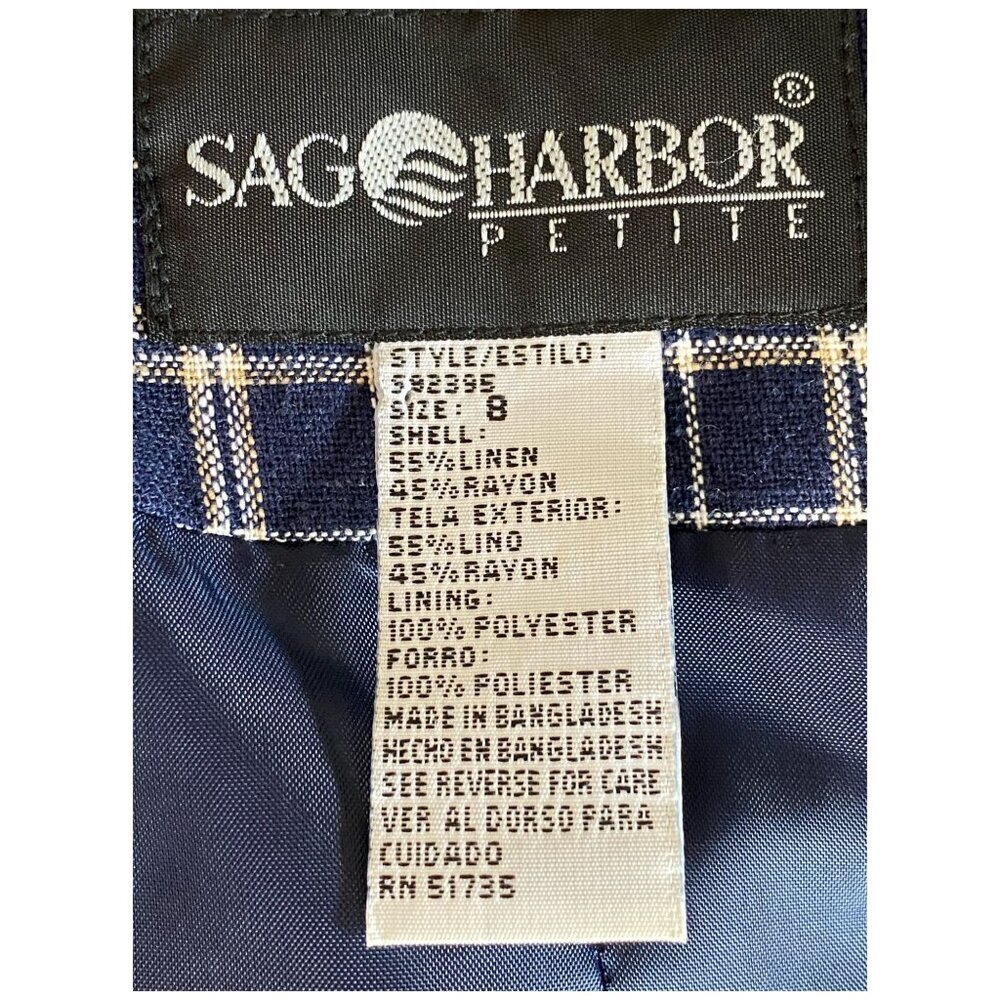 Sag Harbor Checked Plaid Linen-Blend Blue Blazer Jacket Women's Petite Size 8 - Picture 5 of 7